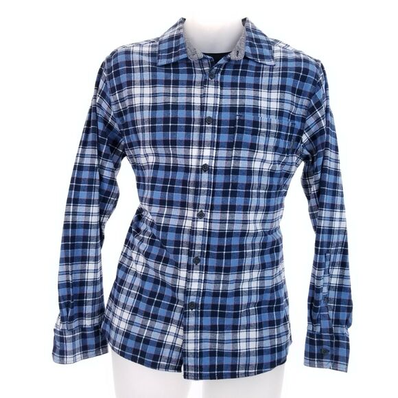 Eddie Bauer Mens M FLANNEL Shirt Camisa Blue Plaid Fleece - Picture 2 of 8